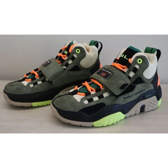 Polo Sport Ralph Lauren PS 100 SK HTL Men Sz 10.5 Suede Strap Mid Green Sneakers - Picture 1 of 6
